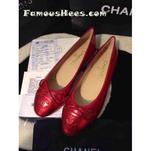 Flat classic leather pearl red